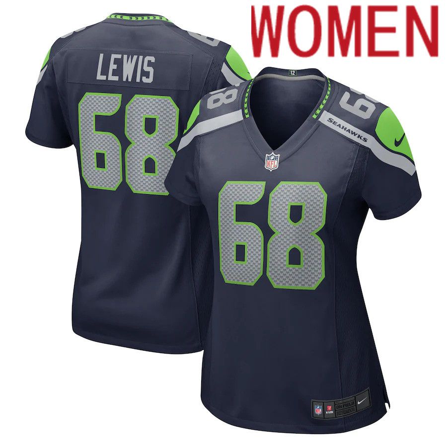 Women Seattle Seahawks 68 Damien Lewis Nike College Navy Game NFL Jersey